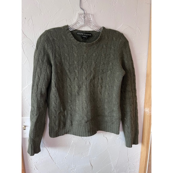 Ralph Lauren Sweaters - Ralph Lauren Black Label 100% Cashmere Cable Knit Sweater Olive Green Womens M